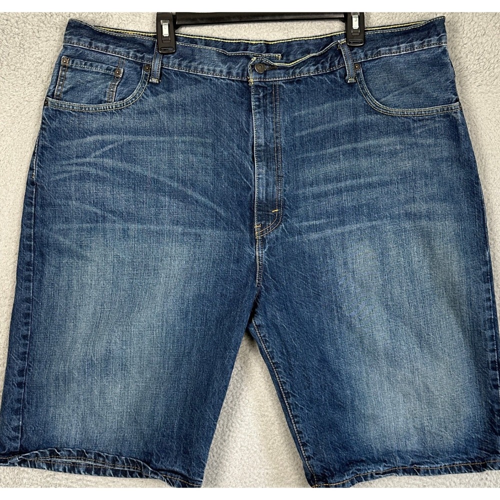Levis 569 Shorts Mens 44 Loose Straight Blue Denim Dark Wash Distressed Red Tab